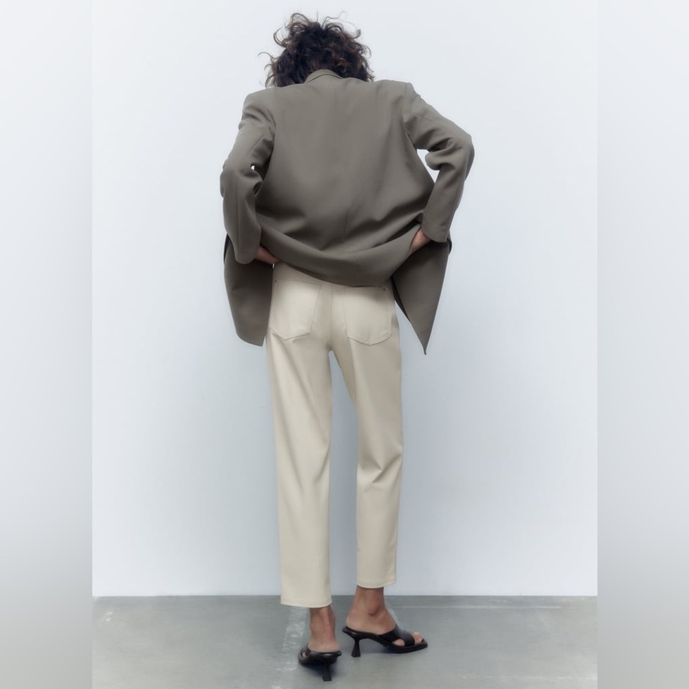 Zara Ecru Faux Leather High Rise Mom Fit Pants - Picture 9 of 13